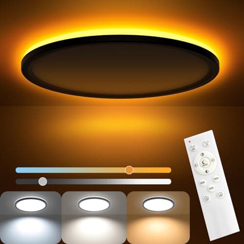 AmazeFan LED Deckenleuchte Dimmbar - 24W 2400LM Deckenlampe mit Fernbedienung - 6W Nachtlicht Warm - LED Deckenleuchte Flach für Schlafzimmer Kinderzimmer Wohnzimmer-Rund (24W-29CM-Schwarz) image