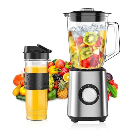 Standmixer, Smoothie Maker, 700W Blender, Mixer Smoothie Maker Combo 1,5L Glasbehälter mit 570ml Reisebecher, 2 Geschwindigkeitsstufen und Impulsfunktion für Smoothies Shakes Frozen Drinks Saucen image