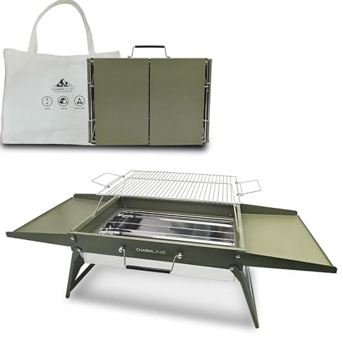 Charmline 51x35cm Foldable Portable Holzkohlegrill, Kompakte Tragbare Grill für Den Außenbereich, BBQ Grill für Camping, Picknicks, Gärten und Strand Parteien, Grün image
