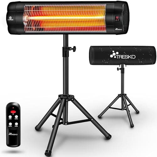 TRESKO Infrarot Heizstrahler 2500W mit Fernbedienung & Abdeckung | Wärmestrahler elektrisch mit 3 Heizstufen | Terrassenstrahler Innen & Außen | Infrarotstrahler höhenverstellbar image