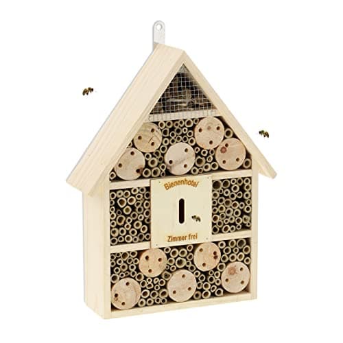 Relaxdays Bienenhotel, Nisthilfe Wildbienen, Garten, Balkon, Insektenhotel zum Hängen image