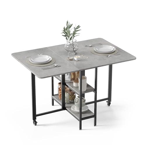 Mondeer Mobiler Klappbarer Esstisch, Klapptisch mit 2 Offenen Ablagen für Kleine Räume Esszimmer Küche, 120 x 80 x 75 cm, Grau image