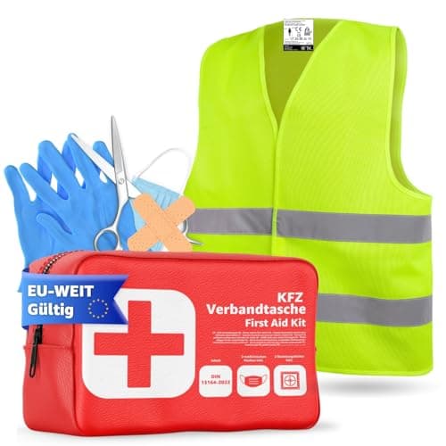 2 in 1- Set KFZ Pannenset 2025 & Autozubehör - Auto Erste Hilfe Set mit Verbandskasten & Warnweste für StVO image