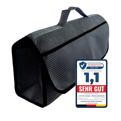 L & P Car Design Kofferraumtasche Organizer Autotasche Auto Kofferraum KFZ Tasche Toolbag Aufbewahrungstasche mit Klettverschluss (Schwarz) image