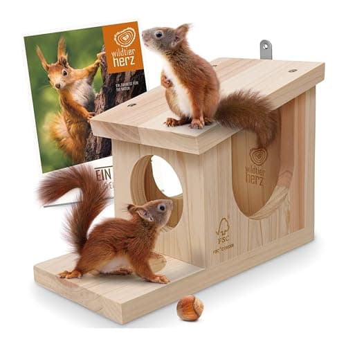 wildtier herz I Eichhörnchen Futterhaus Spielhaus wetterfest I Aus verschraubtem Massiv-Holz Futterstelle I 100% Wetterfest I Futterstation zum Eichhörnchen füttern, Futterhäuschen image