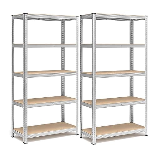 SONGMICS Schwerlastregal, 2er Set, Kellerregal, Lagerregal, 40 x 90 x 180 cm, Regal mit Stahlgestell, jeweils bis 875 kg belastbar, 5 verstellbare Ablagen, silbern GLR040E02 image
