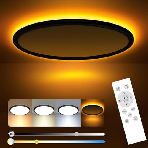 Slochi LED Deckenleuchte, 24W 2800LM Deckenlampe Flach Dimmbar mit Fernbedienung, 1800K Nachtlicht Warm, 3000K-6500K, Ultra Dünn Schlafzimmer Lampe für Schlafzimme Wohnzimmer Kinderzimmer-Rund Schwarz image