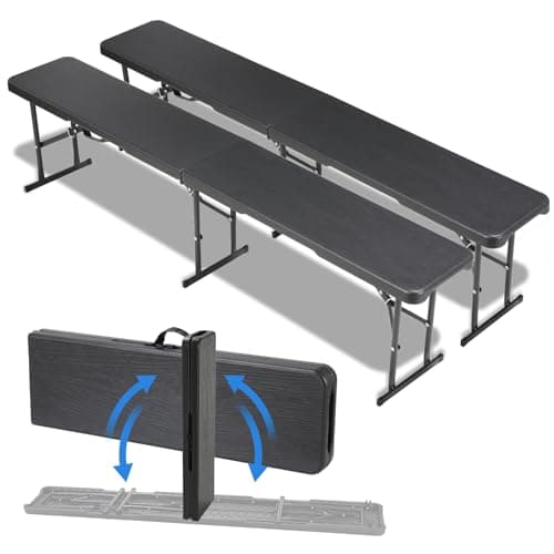 2er Set Bierbank Klappbar,Klappbank Garten,Faltbank Camping mit Tragegriff,Faltbare Campingbank 180cm,Bierzeltbank belastbar bis 500kg,Partybank aus HDPE Kunststoff & Stahlgestell,Gartenbank,HolzOptik image