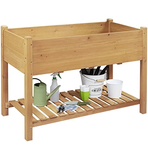 Yaheetech Hochbeet für Garten, Pflanzkasten mit praktische Ablage, Kräuterbeet Holz, Blumenkübel Anzuchtbeet im Garten, Großer Anpflanzungsraum Blumenkästen, 119 x 57 x 80 cm image