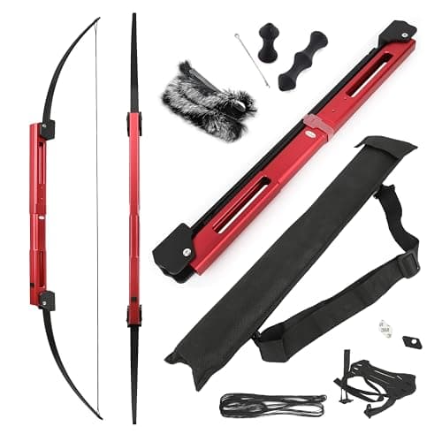 surwolf 58" tragbarer Faltbogen, Bogenschießen, Faltbarer gerader Bogen 35 lbs mit Aluminium Riser, RH/LH Hand, für Jugendliche und Erwachsene, Jagd, Zielschießen (rot) image