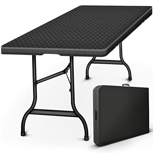 tillvex Gartentisch klappbar Rattan Optik 180x75cm | Buffettisch mit Tragegriff | Klapptisch für Garten Terrasse und Balkon | Campingtisch 6 Personen image