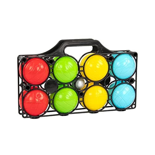Idena 40409 - Boccia Spiel mit 8 farbigen Kugeln, Zielkugel und Tragekorb, Geschicklichkeitsspiel für Kinder und Erwachsene, Sport-Spiel für den Außenbereich, ideal für Sommer, im Garten oder Park image