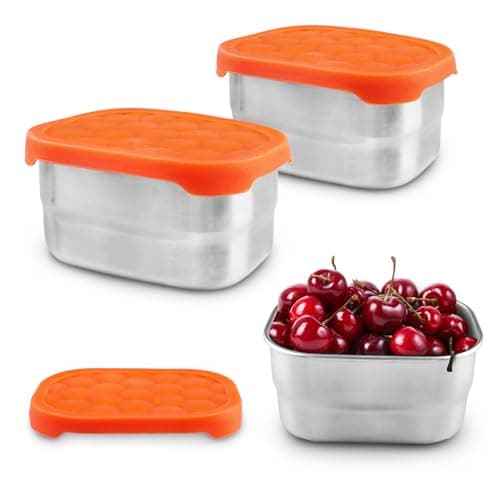 SenaiMy 3 Stück Snack Box mit Deckel aus Silikon, Edelstahl Snack Box, Auslaufsichere Snackbox Klein für Snack, Dips, Salat, Gewürze, Wiederverwendbare Snackbox image