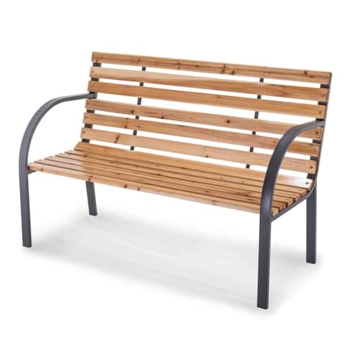 Practixx Gartenbank Holz Metall wetterfest Anthrazit 2-Sitzer mit Rücken- & Armlehnen, Bank aus Holz & Stahl, 119,5 x 62 x 83 cm, Sitzbank klassisch für Garten, Balkon, Terrasse | mit 2 Streben image