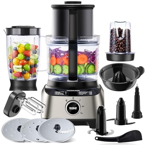 YASHE 11 in 1 Küchenmaschine, 1300W Multifunktionale Food Processor - 2,5 L Rührschüssel & 1,5 L Mixgefäß, Upgrade Schneidescheibe, Zitruspresse, Knetmaschine, Mahlwerk, Schneebesen, Zerkleinerer image