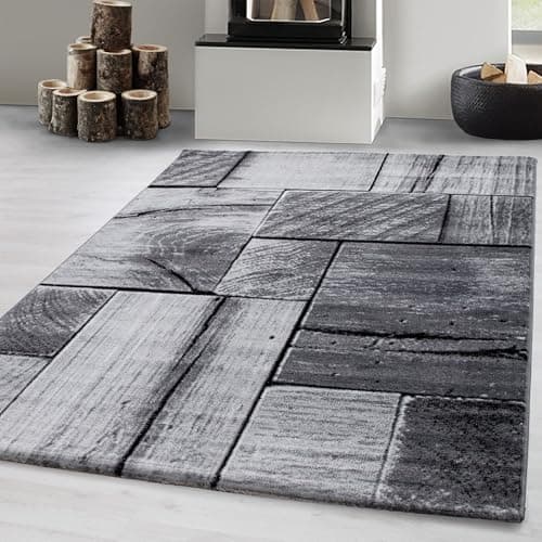 Carpetsale24 Teppich Wohnzimmer Moderne 3D-Holzdesign Schwarz - Grau 160 x 230 cm - Kurzflor Teppich Schlafzimmer Pflegeleicht Extra Weich - Flauschiger Teppich Waschbar Esszimmer Küche Rechteckig image
