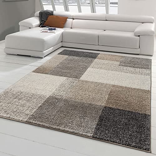 Teppich-Traum Moderner Wohnzimmerteppich mit quadratischen Mustern | pflegeleicht | grau beige, Größe 140x200 cm image