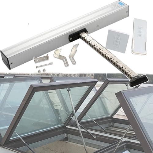 WhAeoy 24-V-Fensterheber-Antrieb, Hub 300 Mm - 1000 Mm, Maximale Belastung 400 N, Doppelkette/geräuscharm, Mit Fernbedienung + Schalter, Für Dachfenster, Gewächshäuser,500mm image