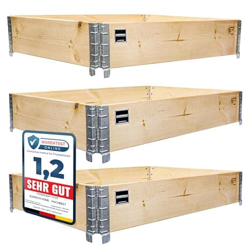 Schroth Home Hochbeet 120x80x20cm rechteckig 3 Stück - optional mit Rankhilfe- Palettenrahmen aus Holz - Hochbeet für Garten - faltbar - steckbar & stapelbar image
