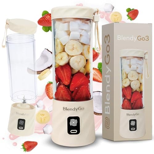 BlendyGo 3® Mixer Smoothie Maker, Smoothie Mixer Klein, Mini Portable Blender, Tragbarer Mixer USB, Smoothie-Maker to go, Standmixer 550 ml, BPA-freie, PulseMotion &BlendPro Technologie (Beiger) image