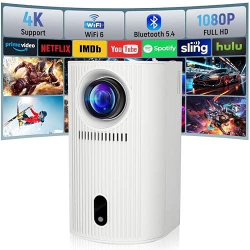 Mini Beamer 4K 1080P, Mini Projektor 200 ANSI Lumen, Tragbarer Videoprojektor, Automatische Vertikale Korrektur und WiFi 6/BT5.4, Eine Neue Generation von Geschlossenen Smart-Projektoren image