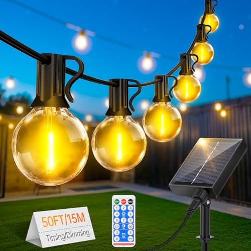FGRYB Solar Lichterkette Aussen 15M - LED Solarlichterkette Außen IP65 Wetterfest 20+1 G40 Glühbirnen mit Fernbedienung 8 Modi für Outdoor Garten Balkon Party Hochzeit image
