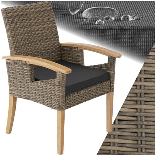 tectake® Rattan Geflecht Stuhl mit Armlehne, Möbel wetterfest für Garten, Terrasse und Balkon, Outdoor Esszimmerstuhl, Sessel, Balkonmöbel, Gartenmöbel, Gartenstühle - Natur image