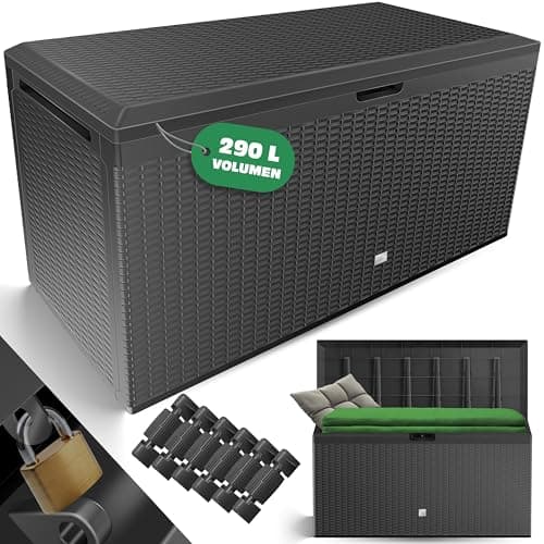 KESSER® Auflagenbox Kissenbox 290 Liter mit Rollen klappbarer Deckel Haltegriffe Rattanoptik Gartenbox (Anthrazit) image