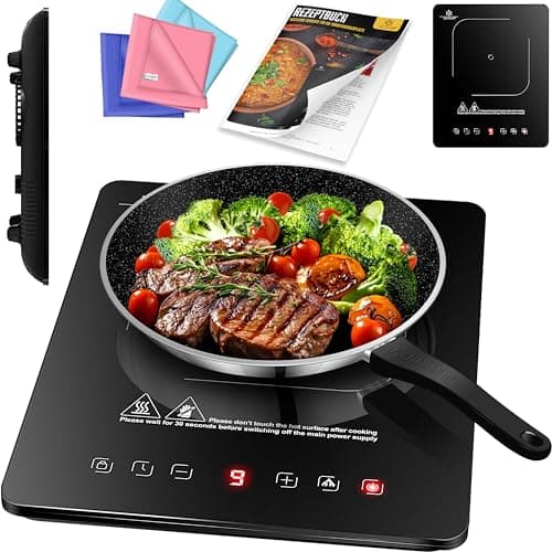 KESSER® Induktionskochplatte Induktionskochfeld 1 Platte 2100W Tragbares 28cm Kochplatte + 3x Mikrofasertuch + 1x Rezeptbuch, 9 Heizstufen, 8-Stunden-Timer, Touch-Steuerung, Booster-Funktion 220-240V image