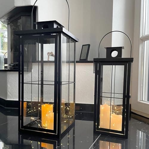 2er XXL Set Gartenlaterne Windlicht Laterne Laternen Metalllaterne Set Dekoration Außen Metall Schwarz H58/45cm image