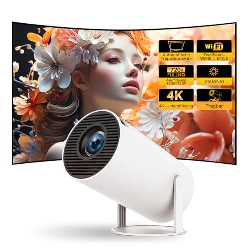 Mini Projektor mit Android TV, Tragbare WiFi & Bluetooth, Auto Keystone, 180° Drehung, 1080P 4K Unterstützung Vision Beamer für Telefon/TV Stick/HDMI/PS5/iOS, LYNCAST image