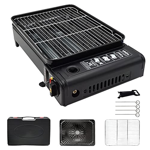 Camping Grillset Camping BBQ Set tragbarer Kassettengrill mit Grillrost, Grillpfannen-Clip – Campingkocher tragbarer Gasgrill Gasbrenner mit Koffer image
