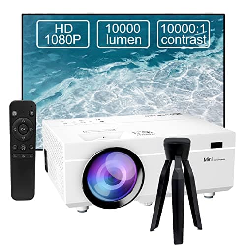 Mini Beamer, Full HD 1080P 10000 Lumen Beamer Unterstützung 4K Video, LED Heimkino Video Beamer 300 '' Display,LCD Beamer kompatibel mit Laptop, TV-Stick, HDMI, VGA, USB, VG, iPhone, Smartphone Weiß image