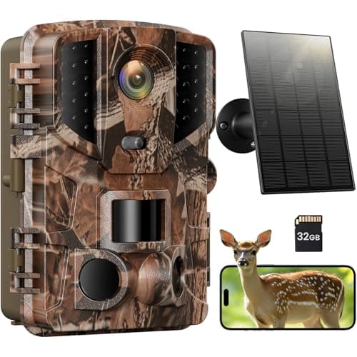Solareye WLAN Wildkamera mit Handyübertragung App, 2,7K 48MP Wildtierkamera mit Bewegungsmelder Nachtsicht, Solar Wild Kamera mit 850nm schwach leuchtende Infrarot-LEDs,32GB SD-Karte,0,2s Auslösezeit image