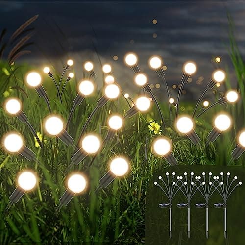Firefly Solar Gartenleuchten, 4 Stück Glühwürmchen Lichter Wasserdicht Swinging Garten Lichter image