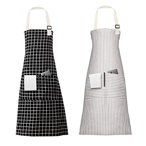 Vicloon Schürze, 2 Pack Kochschürze mit Zwei Taschen und Verstellbarem Nackenband, aus Baumwoll-und Leinenstoff, Machine-Washable, Latzschürze für Küche, Kochen, Backen (Beige/Schwarz) image