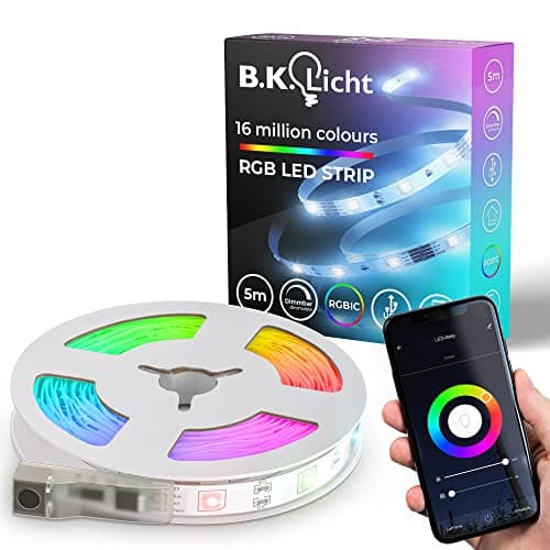 B.K.Licht I Wifi RGBIC LED Strip 5 m USB I App Steuerung I Musiksensor I Lichtleiste I LED Lauflicht I RGBIC LED Streifen I kompatibel mit Alexa I Smartes LED Band I selbstklebend image