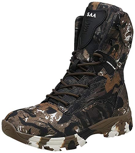 Doubjoy Jagdstiefel für Herren, atmungsaktiver Outdoor-Wanderstiefel mit mittlerer Leibhöhe Camouflage-Stiefel Q3 taktische Stiefel Camouflage-Schuhe mit hohen Stiefeln (43 EU,A-Brown) image