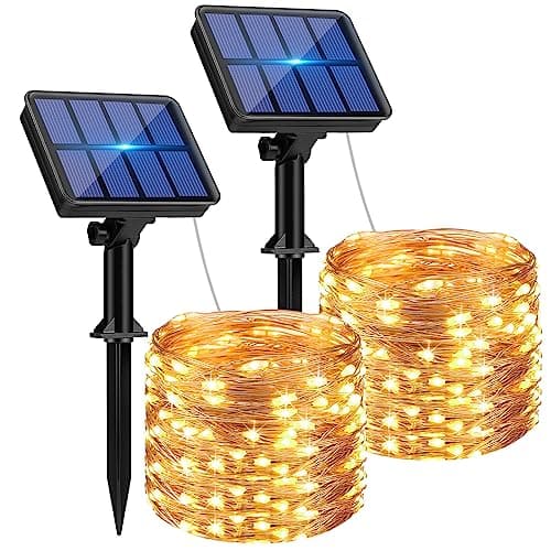btfarm Solar Lichterkette Aussen, 2x6M 60 LED Solarlichterkette Außen Wetterfest 8 Modi IP65 Wasserdicht Kupferdraht Lichterkette Außen Solar Outdoor für Garten Terrasse Baum Hof Party (Warmweiß) image