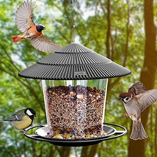 SANOTO Vogelfutterhaus, Futterhaus für Vögel Vogelfutterspender Vogelfutterstation zum Aufhängen Futterspender Wildvögel Hängend Kegelblume Vogel Futterhaus Wetterfest Balkon, Überdachtes image