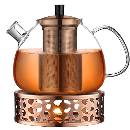 ecooe Teekanne aus Glas mit Teesieb, 1500 ml, mit Teewärmer 18/8 Edelstahl image