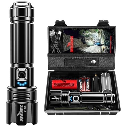 Shadowhawk Taschenlampe Led 500000 Lumen, Extrem Hell Taschenlampe USB Aufladbar Taktische Taschenlampen Mit holster XHP70.2, IP67 Wasserdicht 5 Lichtmodi für Camping Wandern Notfälle image