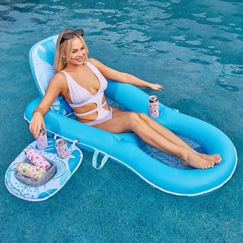 SLOOSH Pool-Flöße Schwimmsessel für Erwachsene, Luftmatratze Wasser, wandelbare 2-in-1 Schwimmliege mit Getränkehaltern, verstellbare Rückenlehne, Aufblasbare Liege für Sommer-Poolpartys (Hellblau) image