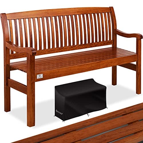 KESSER® Gartenbank Holz Holzbank wetterfest | Für 3 bis 4 Personen | Parkbank aus Massivholz | Sitzbank 320 kg belastbar 150 cm | Balkonbank Bank für Balkon Terrasse & Garten inkl. Cover Dunkelbraun image