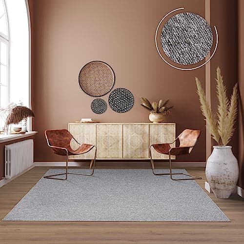 TT Home Waschbarer Wohnzimmer Teppich Esszimmer Kurzflor Unifarben Melierte Optik Modern, Farbe:Grau, Größe:160x220 cm image