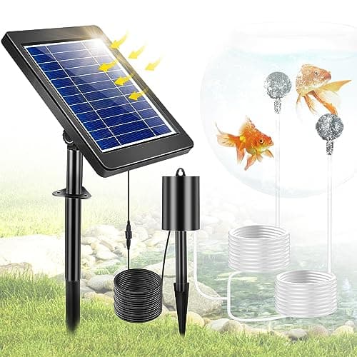 FLOWood Teichbelüfter Solar, 4W 3 Modi Sauerstoffpumpe für Teich mit 2200mAh Akku, 54 l/h Luft, 2 in 1 Solar Teichbelüfter mit Sauerstoffrohr & Luftblasenstein für Aquarien Teich Gartenteiche image