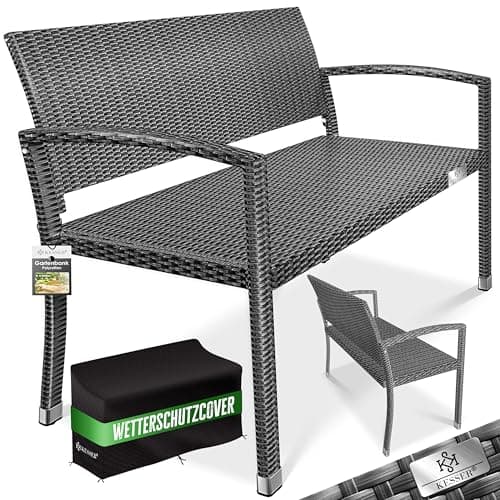 KESSER® Gartenbank Polyrattan 2-Sitzer Wetterfest | Rattan Sitzbank UV-Beständig bis 320kg belastbar | Balkon Bank 125x62x90cm Garten-Möbel mit Cover & ergonomischen Armlehnen für 2 Personen Anthrazit image