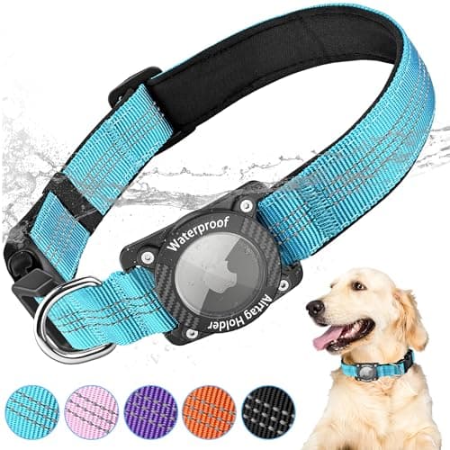 AgoumLux Airtag Hundehalsband mit Airtag Hülle Wasserdicht, GPS Tracker für Hunde Kompatibel mit Apple Air Tag Halsband für Kleine, Mittlere und Große Hunde, Blau, S image