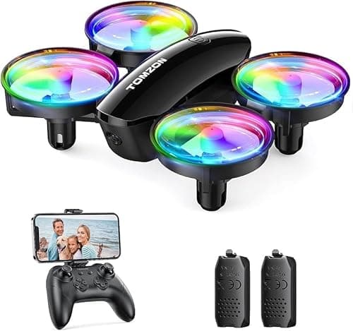 Mini Drohne mit Kamera HD 1080P für Kinder Anfänger, TOMZON RC Quadrocopter mit Bunte LEDs, Lange Flugzeit, 360° Propellerschutz/Werfen Go/3D Flip/, Helikopter ferngesteuert Spielzeug Drohne Indoor image